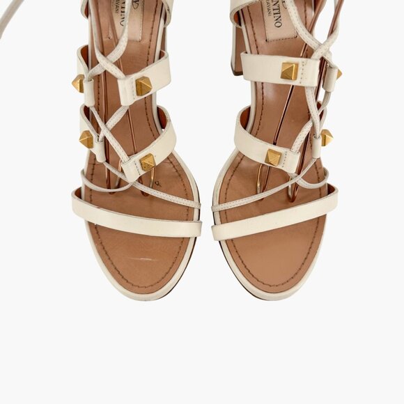 Valentino Garavani Rockstud White Lace Up Gladiator Sandals Heels Size 38 US 8 - Picture 3 of 16